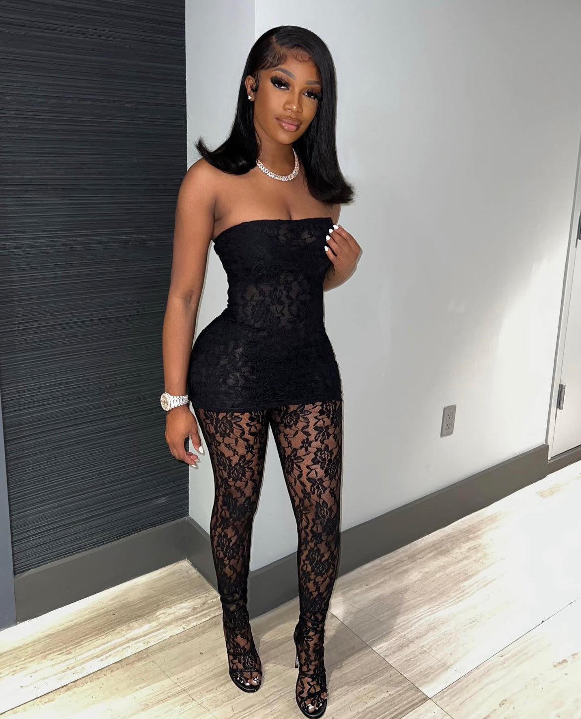 Take Her Out Lace Mini Dress Set Black – Diva Boutique Online